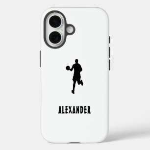 Coques iPhone 16 Nom Personnalisé Joueur De Basket-Ball Homme Noir