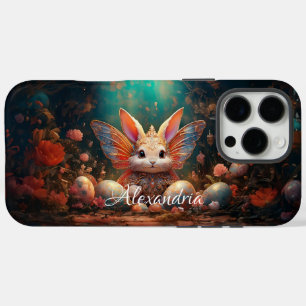 Coques iPhone 16 Pro Max Nom personnalisé Joyeux lapin de Pâques avec oeufs
