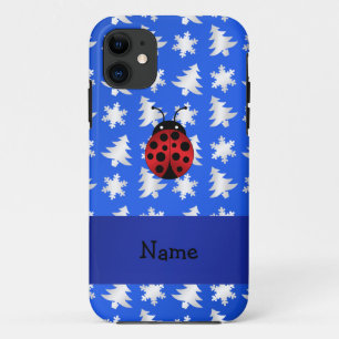 Coque iPhone 11 Nom personnalisé ladybug bleu flocons de neige arb