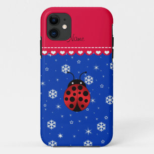 Coque Case-Mate Pour iPhone Nom personnalisé ladybug bleu flocons de neige rou