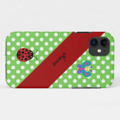 Coques Case-Mate iPhone Nom personnalisé ladybug papillon pois verts (Dos (Horizontal))