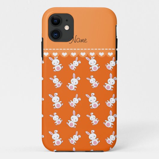 Coques Case-Mate iPhone Nom personnalisé lapin blanc orange (Dos)