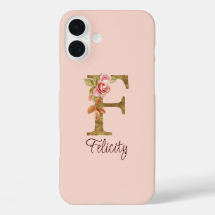 Coques iPhone 16 Plus Nom personnalisé lettre F or rose blush rose