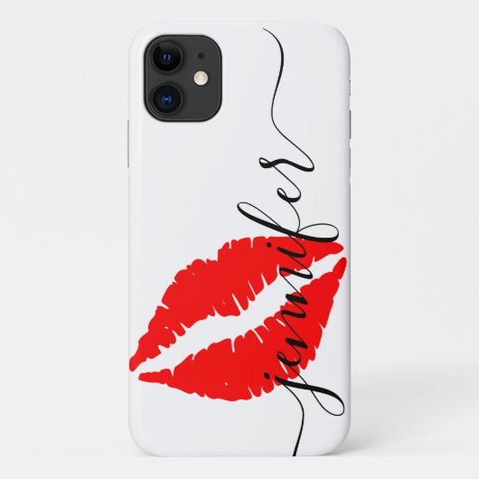 Coques Case-Mate iPhone Nom personnalisé, lèvres rouge script, blanc/noir (Dos)
