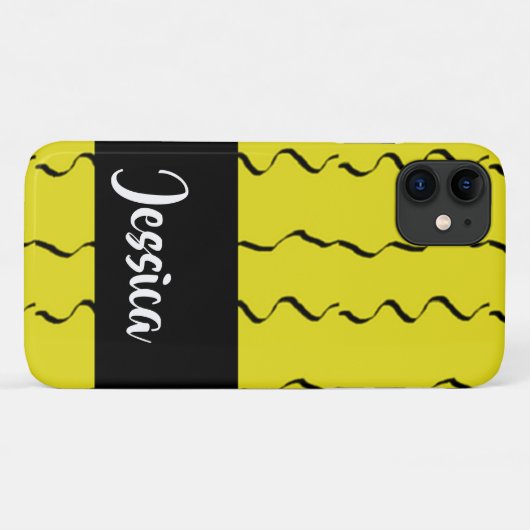 Coques Case-Mate iPhone Nom personnalisé lignes ondulées sur jaune (Dos (Horizontal))
