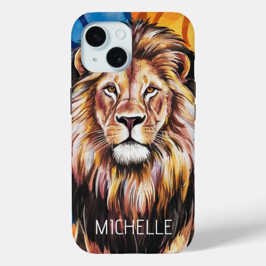 Coques Case-Mate iPhone Nom personnalisé Lion d'aquarelle moderne (Verso)