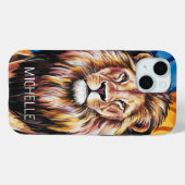 Coques Case-Mate iPhone Nom personnalisé Lion d'aquarelle moderne (Verso (horizontal))