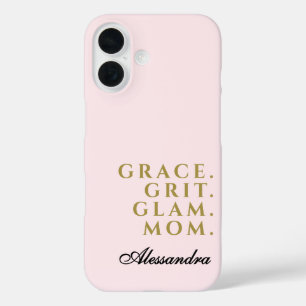Coques iPhone 16 Nom personnalisé Maman Citation Pastel Rose Gold M