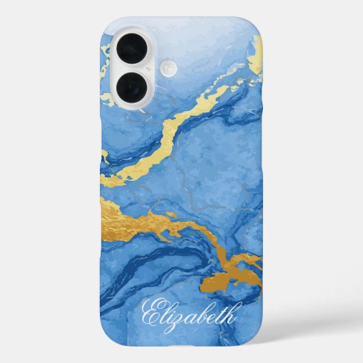 Coques Case-Mate iPhone Nom personnalisé Marbre bleu clair et or (Verso)