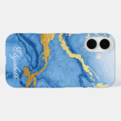 Coques Case-Mate iPhone Nom personnalisé Marbre bleu clair et or (Verso (horizontal))