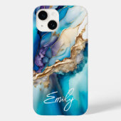 Coques Case-Mate iPhone Nom Personnalisé Marbre Bleu Or Élégant Moderne (Verso)