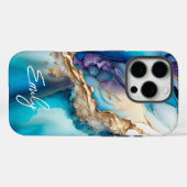 Coques Case-Mate iPhone Nom Personnalisé Marbre Bleu Or Élégant Moderne (Verso (horizontal))