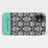 Coques Case-Mate iPhone Nom personnalisé Mint noir blanc Damas (Dos (Horizontal))