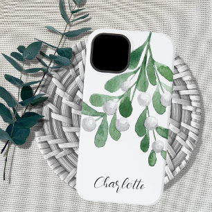 Coque Pour iPhone 14 Nom personnalisé Mistletoe de Noël
