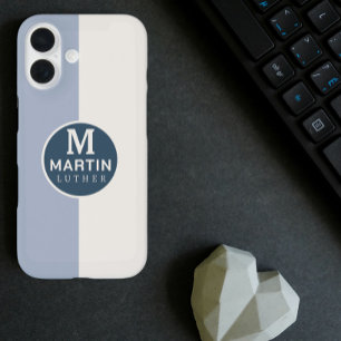 Coques iPhone 16 Nom personnalisé moderne Bleu blanc