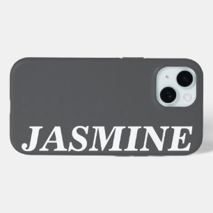 COQUE POUR iPhone 15 NOM PERSONNALISÉ MODERNE ÉLÉGANT COULEUR GRIS FONC