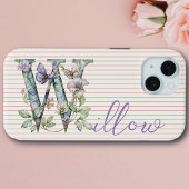Coques Case-Mate iPhone Nom personnalisé moderne Papillon floral initial v