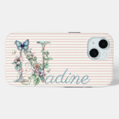 Coques Case-Mate iPhone Nom personnalisé moderne Papillon floral Sage init (Verso (horizontal))