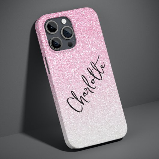 Coques Case-Mate iPhone Nom personnalisé moderne rose pailleté girly chic