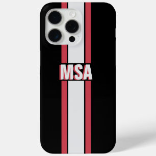 Coque iPhone 15 Pro Max Nom personnalisé moderne Rouge Noir Ligne droite
