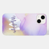 Coques Case-Mate iPhone Nom personnalisé Monogram Purple Aquarelle Luxe (Verso (horizontal))
