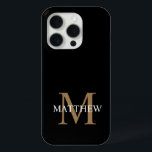 Coque iPhone 15 Pro Nom personnalisé Monogramme noir<br><div class="desc">Créez votre propre boîtier de téléphone rond noir personnalisé avec votre nom personnalisé et votre monogramme.</div>