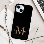 Coque Pour iPhone 15 Nom personnalisé Monogramme noir<br><div class="desc">Créez votre propre boîtier de téléphone rond noir personnalisé avec votre nom personnalisé et votre monogramme.</div>