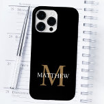 Coque Pour Pour iPhone 14 Pro Max Nom personnalisé Monogramme noir<br><div class="desc">Créez votre propre boîtier de téléphone rond noir personnalisé avec votre nom personnalisé et votre monogramme.</div>