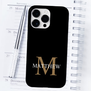 Coque Pour Pour iPhone 14 Pro Max Nom personnalisé Monogramme noir