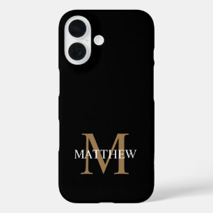Coques iPhone 16 Nom personnalisé Monogramme noir