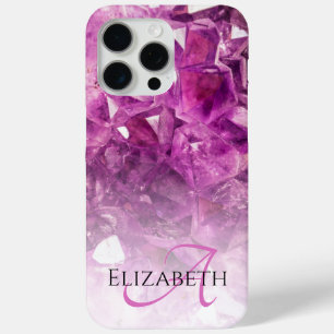 Coque iPhone 15 Pro Max Nom Personnalisé Monogramme Purple Ombre Crystals