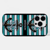 Coques Case-Mate iPhone Nom personnalisé Motif d'Ancres nautiques (Verso (horizontal))