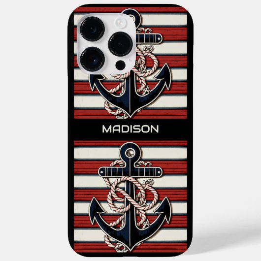 Coques Case-Mate iPhone Nom personnalisé Motif d'Ancres nautiques (Verso)