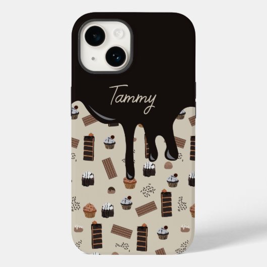 Coques Case-Mate iPhone Nom personnalisé Motif de thème de chocolat (Verso)