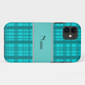 Coques Case-Mate iPhone Nom personnalisé motif plaid turquoise (Dos (Horizontal))