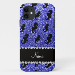 Coque iPhone 11 Nom personnalisé neon bleu parties scintillant hip