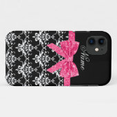 Coques Case-Mate iPhone Nom personnalisé noir blanc damassé rose arc parti (Dos (Horizontal))