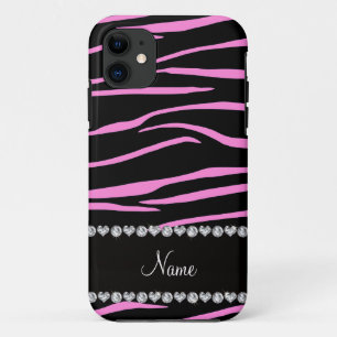 Coque Case-Mate Pour iPhone Nom personnalisé noir clair rose zèbre rayures