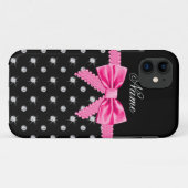 Coques Case-Mate iPhone Nom personnalisé noir diamants rose arc (Dos (Horizontal))