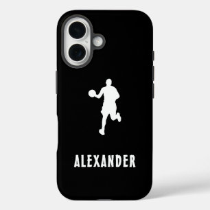 Coques iPhone 16 Nom Personnalisé Noir Et Blanc Joueur De Basket-Ba