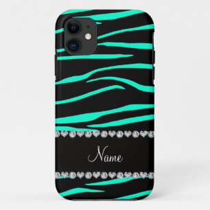 Etui iPhone Case-Mate Nom personnalisé noir turquoise zèbre rayures