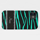 Coques Case-Mate iPhone Nom personnalisé noir turquoise zèbre rayures (Dos (Horizontal))