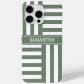 Coques Case-Mate iPhone Nom personnalisé Olive Green White Stripes Chic (Verso)