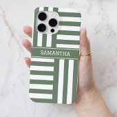 Coques Case-Mate iPhone Nom personnalisé Olive Green White Stripes Chic