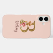 Coques Case-Mate iPhone Nom personnalisé Or Feuille Rose Pâle Roses Lettre (Verso (horizontal))