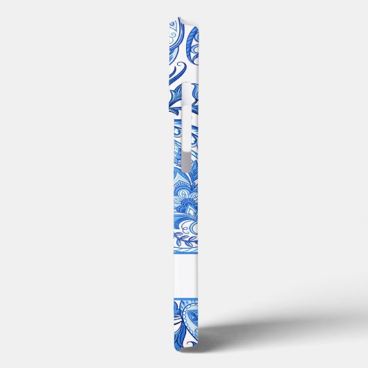 Coques Case-Mate iPhone Nom personnalisé Paisley bleu et blanc (Verso / Gauche)