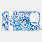 Coques Case-Mate iPhone Nom personnalisé Paisley bleu et blanc (Verso (horizontal))