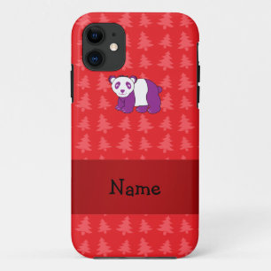 Coque iPhone 11 Nom personnalisé panda rouge noël arbres