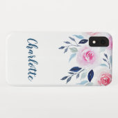 Coques Case-Mate iPhone Nom personnalisé par aquarelle rose florale de (Dos (Horizontal))