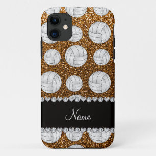 Coques Pour iPhone Nom personnalisé parties scintillant or volleyball